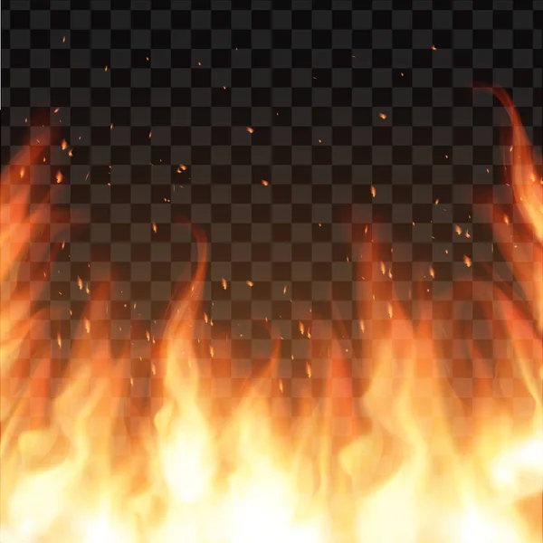 Égő Valósághű Tűz Lángok Átlátszó Háttér — Stock Vector