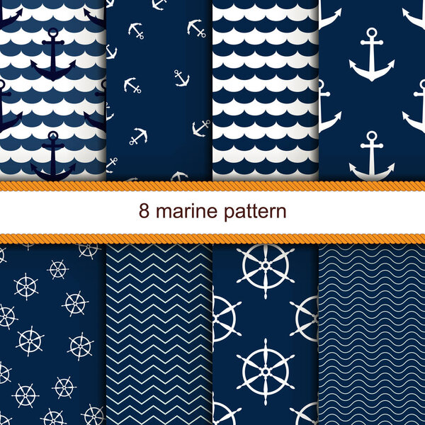 Collection of creative minimal marine seamless patterns 