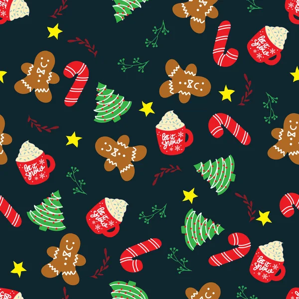 Siyah arka plan üzerinde Noel elemanları ile Seamless Modeli 
