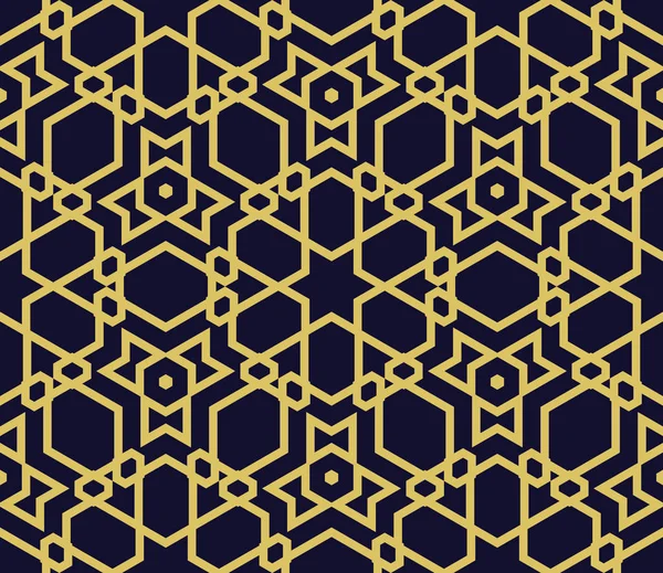 在黑色背景上的金色几何无缝模式 — 图库矢量图片