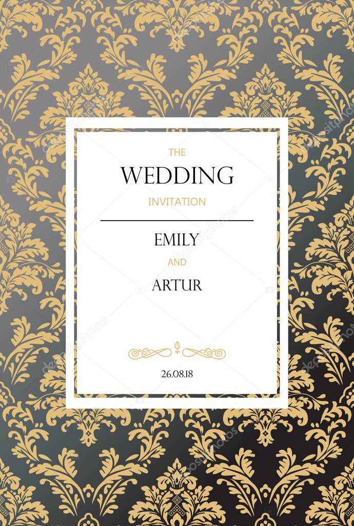 Elegant wedding indentation card in golden colors 