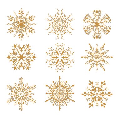 Beyaz arka plan üzerinde izole altın kar taneleri kümesi 