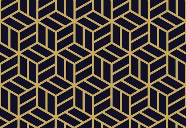 黒い背景に黄金の幾何学的なシームレス パターン — ストックベクタ