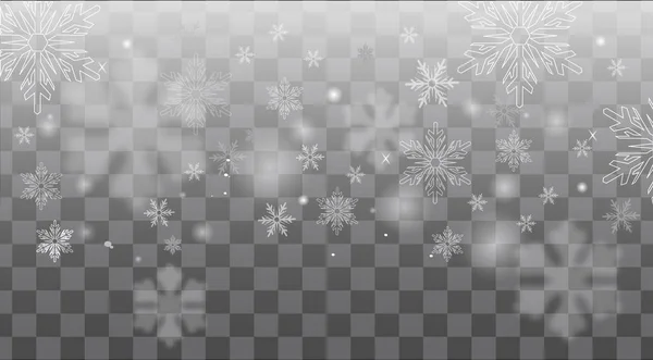 Wintertapete Mit Glänzenden Schneeflocken Auf Transparentem Hintergrund — Stockvektor