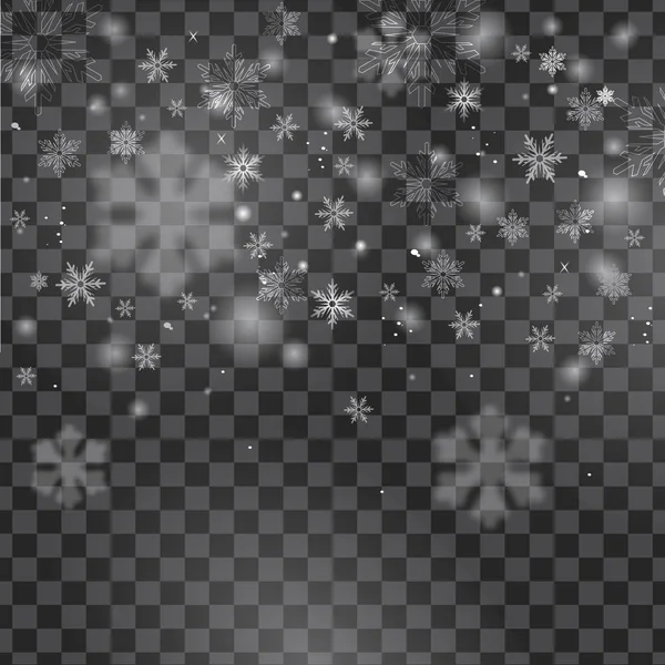 Wintertapete Mit Glänzenden Schneeflocken Auf Transparentem Hintergrund — Stockvektor