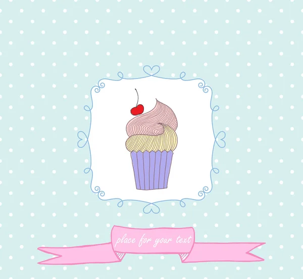 Sweet Cream Cupcake Blue Dotted Background — Stock Vector