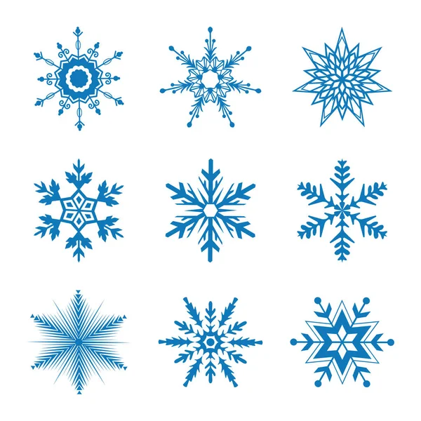 Комплект Голубых Снежинок Изолирован Белом Фоне — стоковый вектор