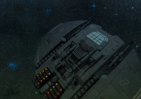Вид Зверху Науково Фантастичний Зоряний Корабель Відкритому Космосі — стокове фото