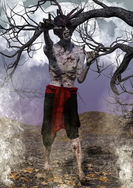 Portrét Shnilé Zombie Snaží Chytit Někoho Přilbu Jeho Hlavě — Stock fotografie