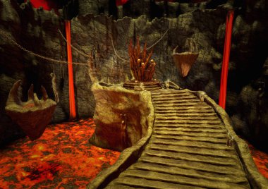 Şeytani bir tahta açan büyük merdiveni.