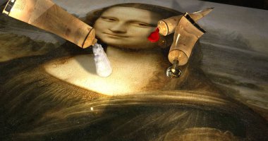 Leonardo da Vinci tarafından Mona Lisa/Gioconda resmin üzerine boya damlama üç petrol tüpler.