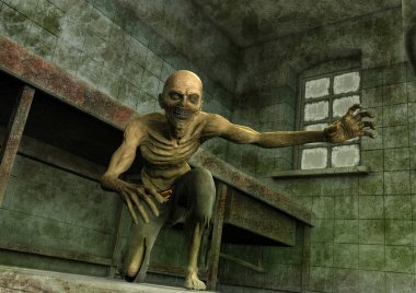 Bir morg korkutucu bir zombi yakından görmek. 