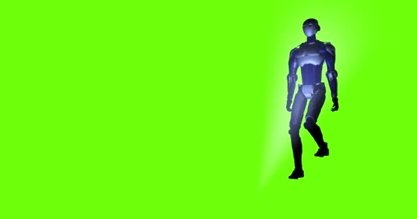 Animation Robot Walking Green Background — Stock Video
