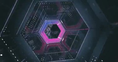 Bir animasyon içinde bir fütüristik ve çok renkli tünel.