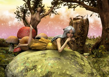 Bir çayır renkli bir sahne ile bir peri yakından görmek. 