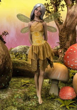 Bir peri büyülü bir çayırda portresi. 