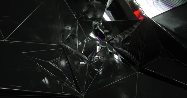 A scene of an abstract background with black and mirror triangles making a pattern.