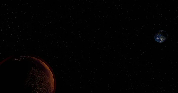 The scene of the planet Mars and Earth in a black background.