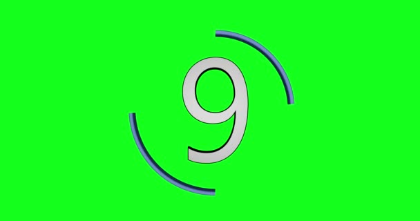 在绿色色度背景中具有从10到零的数字的圆的动画 — 图库视频影像