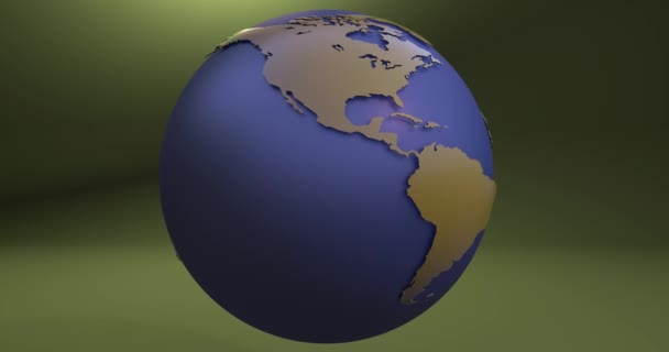 Animation Planet Earth Blue Gold Colors Solid Background — Stock Video