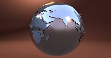 Metal, Avrupa ve Asya kıtaları gösteren yapılan dünya gezegen olarak arka plan.