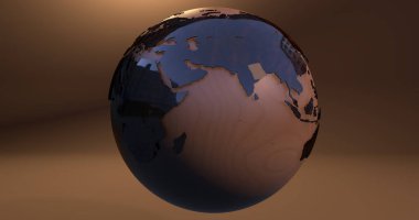 Avrupa ve Asya kıtaları gösteren bir ahşap dokusu, dünya gezegen bir arka plan yapılmış. 