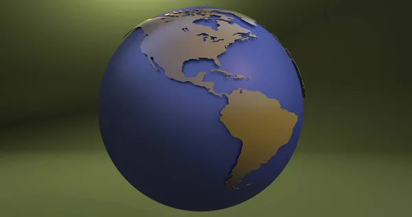 一个背景与地球行星在蓝色和黄色的颜色 显示了美洲大陆 — 图库照片