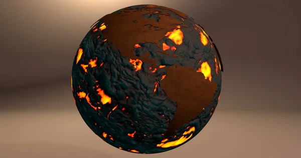Pozadí Planety Země Ohně Láva Která Ukazuje Kontinent Amerika — Stock fotografie