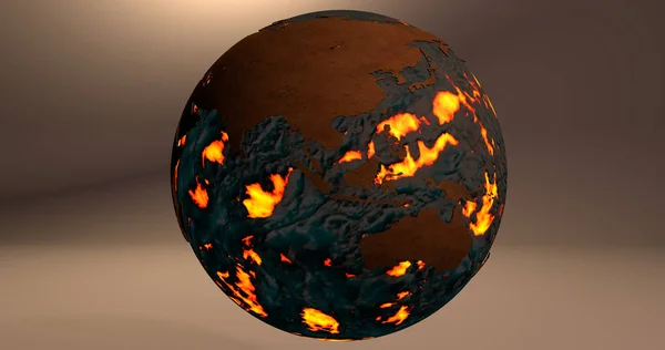 A background with the planet Earth made of fire and lava, which shows Australia and Asia continents.