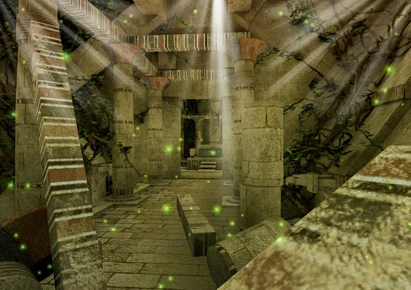 Scena Fantasy Opuszczonej Świątyni Kolumny — Zdjęcie stockowe