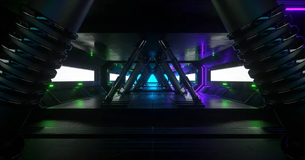 Escena Una Nave Espacial Ciencia Ficción Con Columnas Triangulares —  Fotos de Stock
