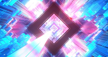 Renkler ve ışıklar bir bilim-kurgu kare dolu bir sahne.