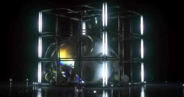 Анимация Вокруг Научно Фантастической Коробки Которая Имеет Внутри Пузырь Который — стоковое видео
