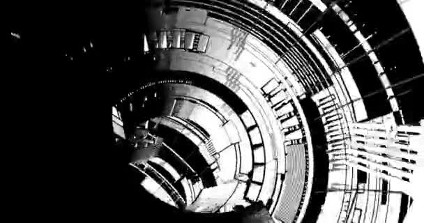 Une animation dans un tunnel de science-fiction noir et blanc .