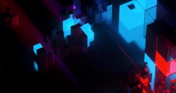 Animazione Illuminata Luci Colorate Neon Che Crea Pattern Con Cubi — Video Stock