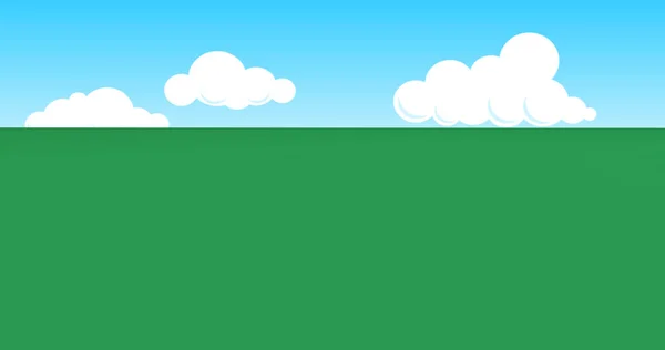 Карикатурная Иллюстрация Пустынной Земли Белыми Облаками Зеленой Землей — стоковое фото