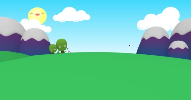 Kreslená Animace Slunečném Pozemku Kompletní Miniaplikace — Stock video