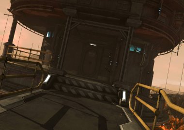 Lav topraklarında fütüristik/bilimkurgu Binası.