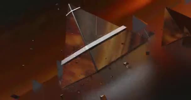 Una Animación Sobre Una Pirámide Cristal Marrón Que Gira Explota — Vídeo de stock