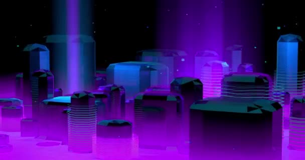 Animatie Een Neon Futuristische Stad Violet Blauwe Lichten — Stockvideo
