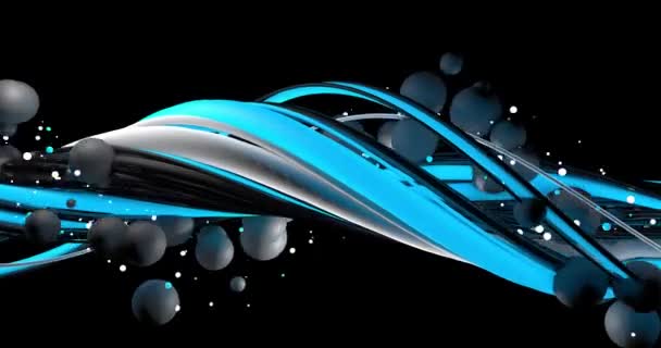 Abstract Animation Waves Energy Little Spheres Moving Black Background — Stock Video