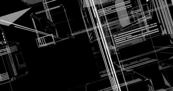 Abstraktní Animace Scény Černým Pozadím Geometrickými Postavami Bílém — Stock video