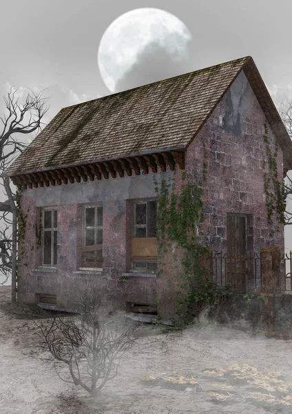 Une Maison Hantée Effrayante Abandonnée Brumeuse — Photo