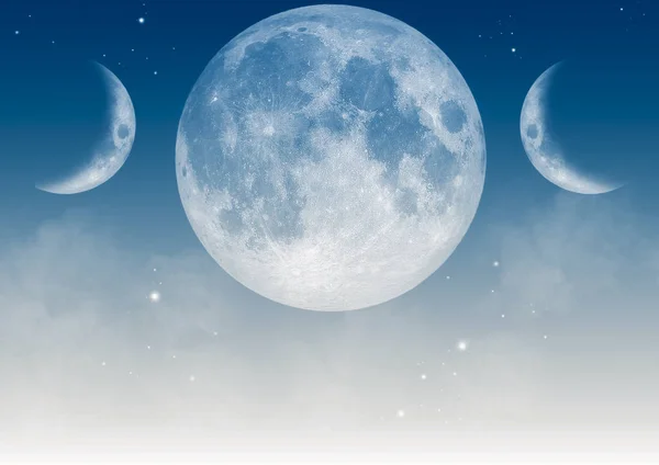 Light Blue Wallpaper Realistic Triple Moon Wiccan Symbol — Stock Photo, Image