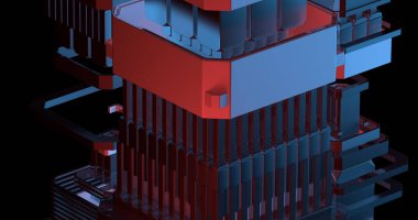 Siyah bir arka plan içinde bir bilim-kurgu / fütüristik renkli dış bina.