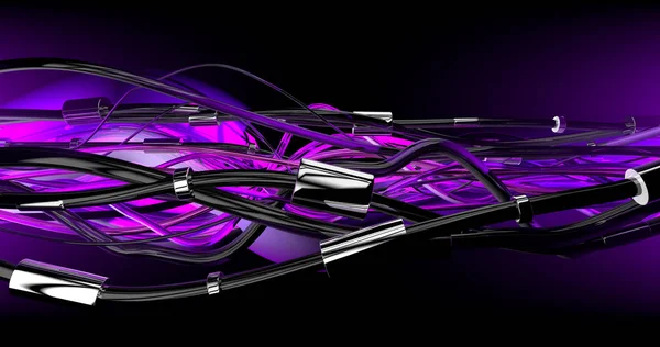 Futuristic cyber cables link and connect each other in a violet background.