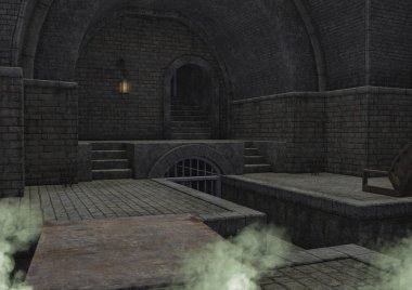 Garip yeşil duman ile boş bir fantezi zindan / tonoz.