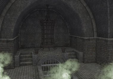 Garip yeşil duman ile boş bir fantezi zindan / tonoz.