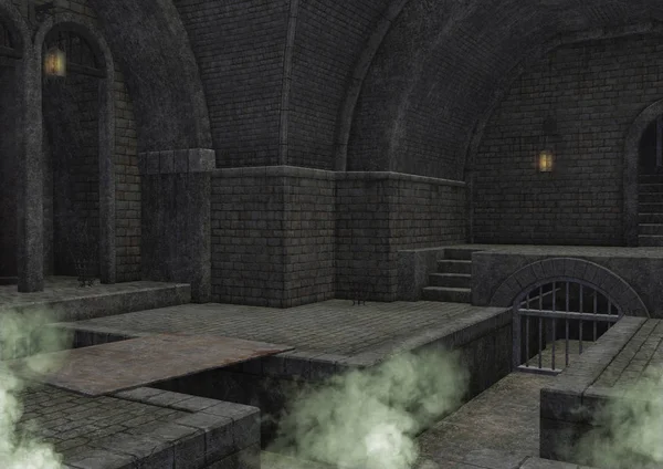 Empty Fantasy Dungeon Vault Odd Green Smoke — Stock Photo, Image