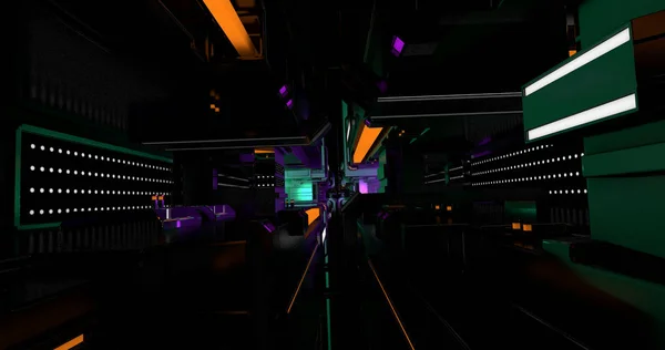Sci Futuristic Corridor Illuminated Colorful Lights — Stock Photo, Image